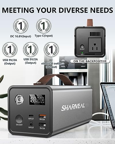 Sharmeal 118Wh Portable Power Station, 32000mAh Pure Sine Wave Camping Solar Generator, 110V/200W AC Outlet Backup Lithium Battery for CPAP Home Camping Emergency Backup