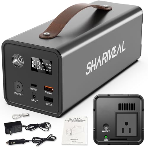 Sharmeal 118Wh Portable Power Station, 32000mAh Pure Sine Wave Camping Solar Generator, 110V/200W AC Outlet Backup Lithium Battery for CPAP Home Camping Emergency Backup