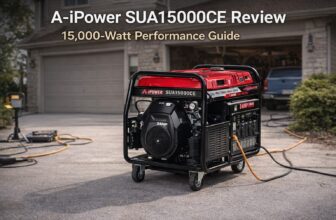 A-iPower SUA15000CE 15,000-watt portable generator positioned in residential driveway for backup power use