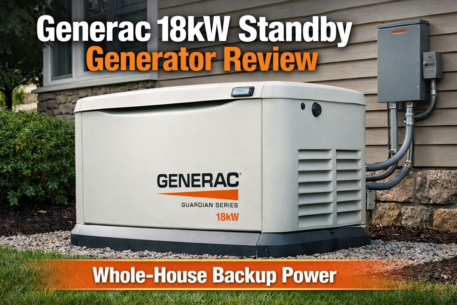 Generac 18kW standby generator installed beside a home for whole house backup power with automatic transfer switch
