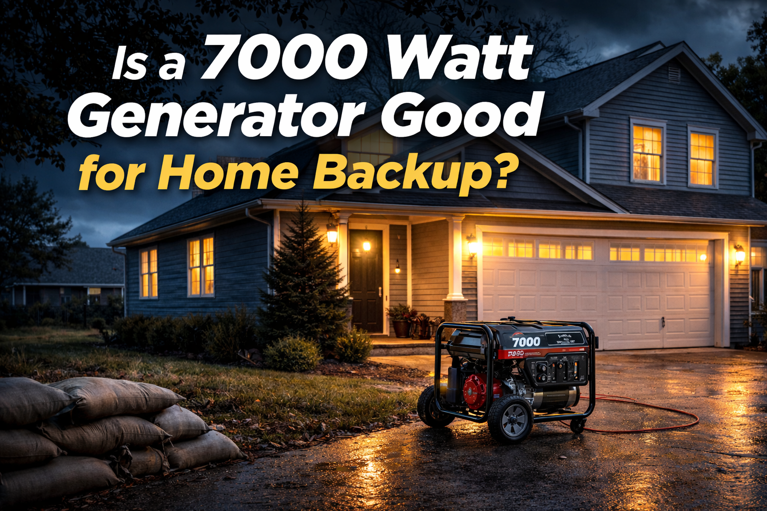 7000 watt portable generator outside a home at night during a power outage review feature image