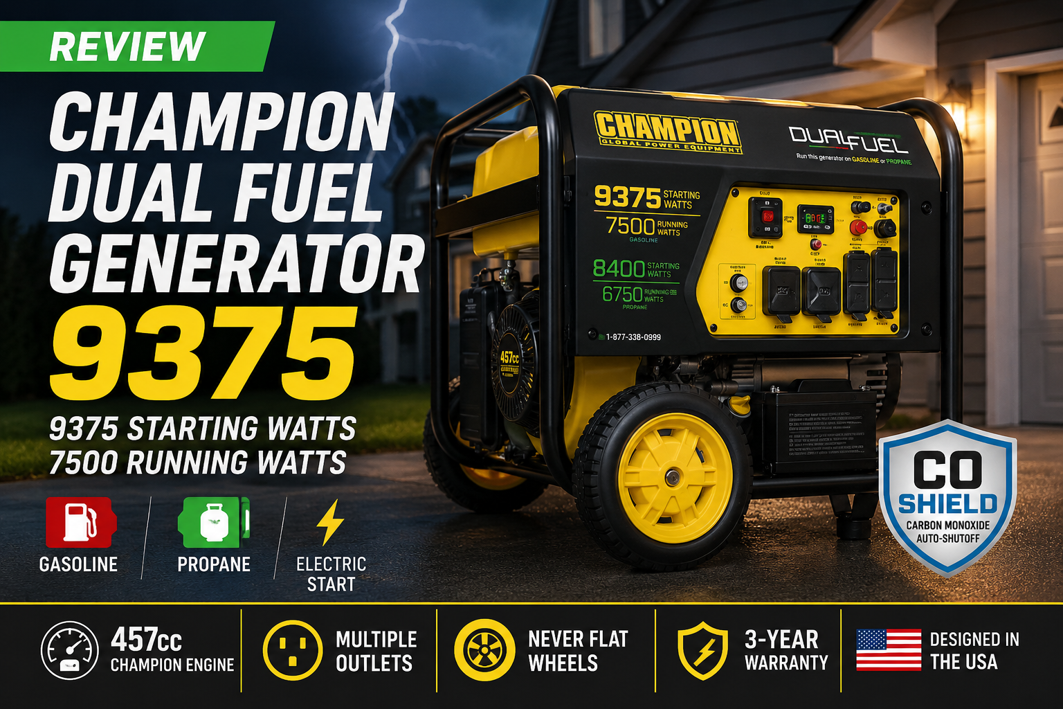 Champion dual fuel generator 9375 review with gasoline and propane backup power