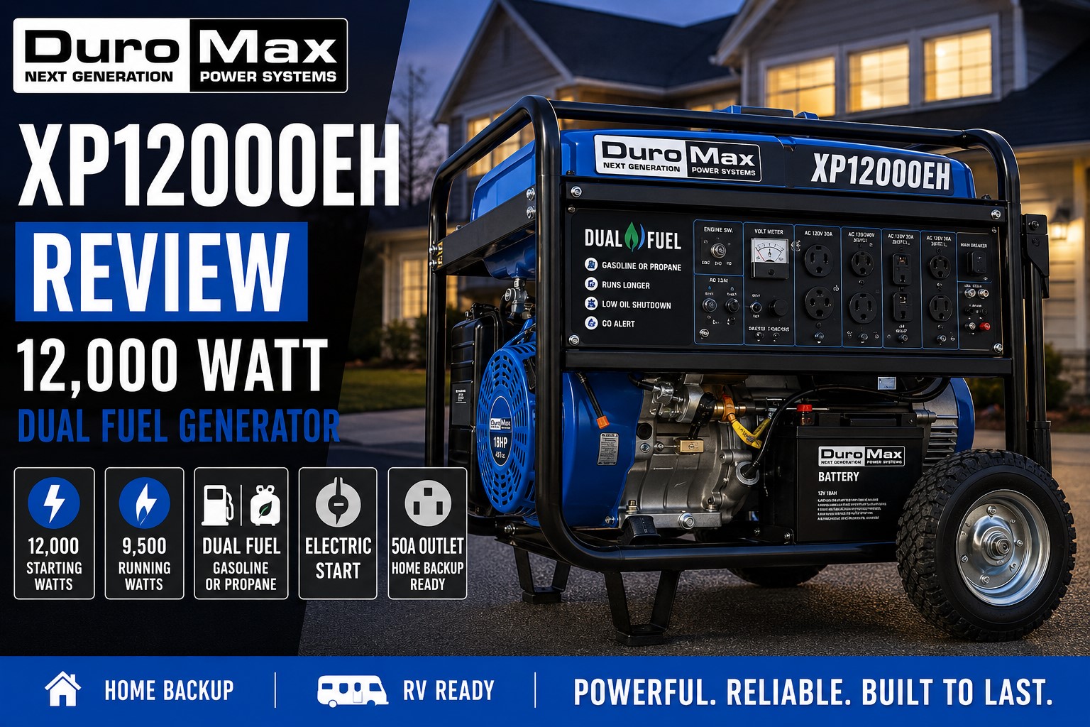 DuroMax XP12000EH dual fuel generator review for home backup and RV-ready power