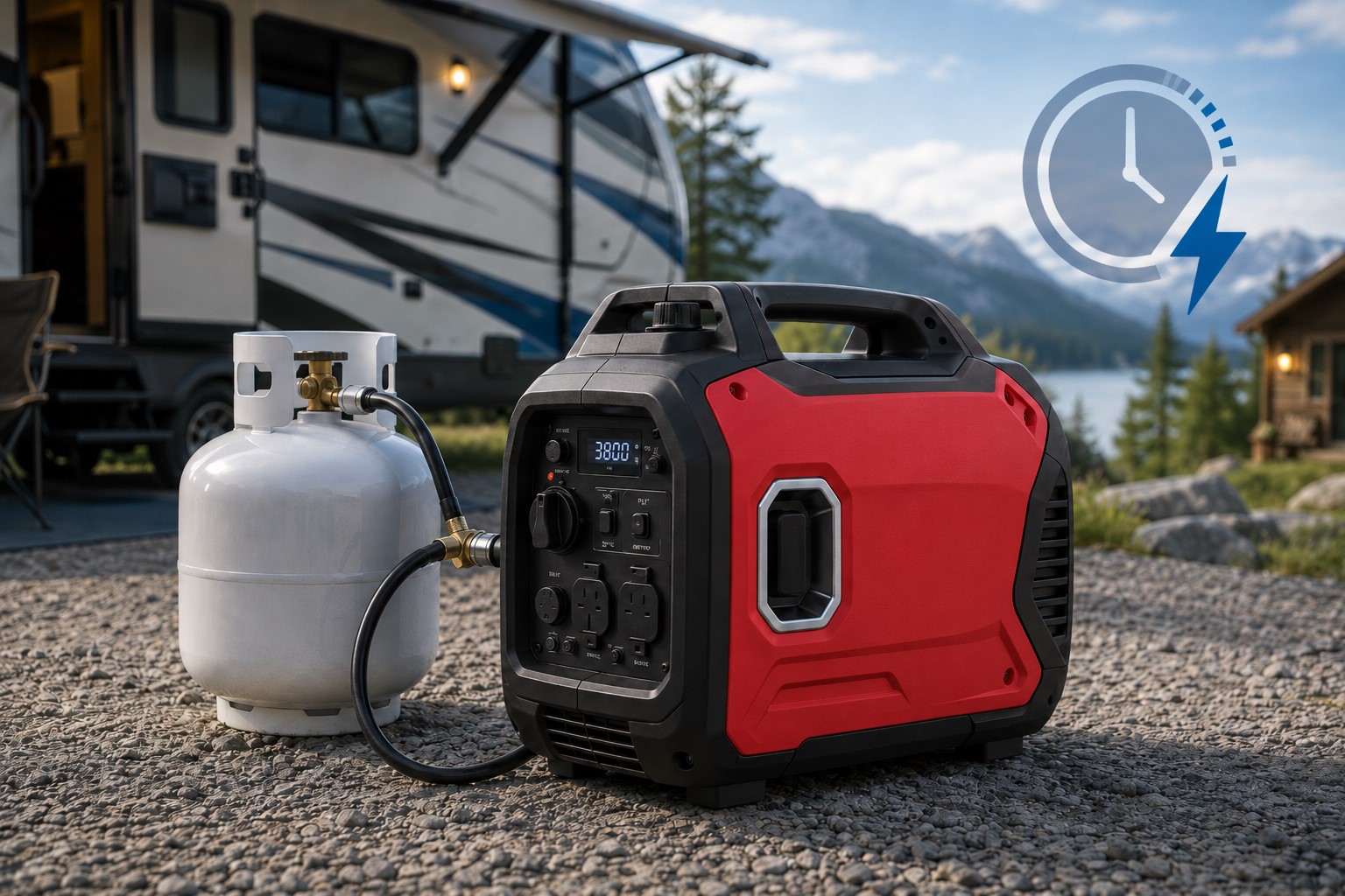 PowerSmart 3800 dual fuel generator propane runtime for RV and home backup